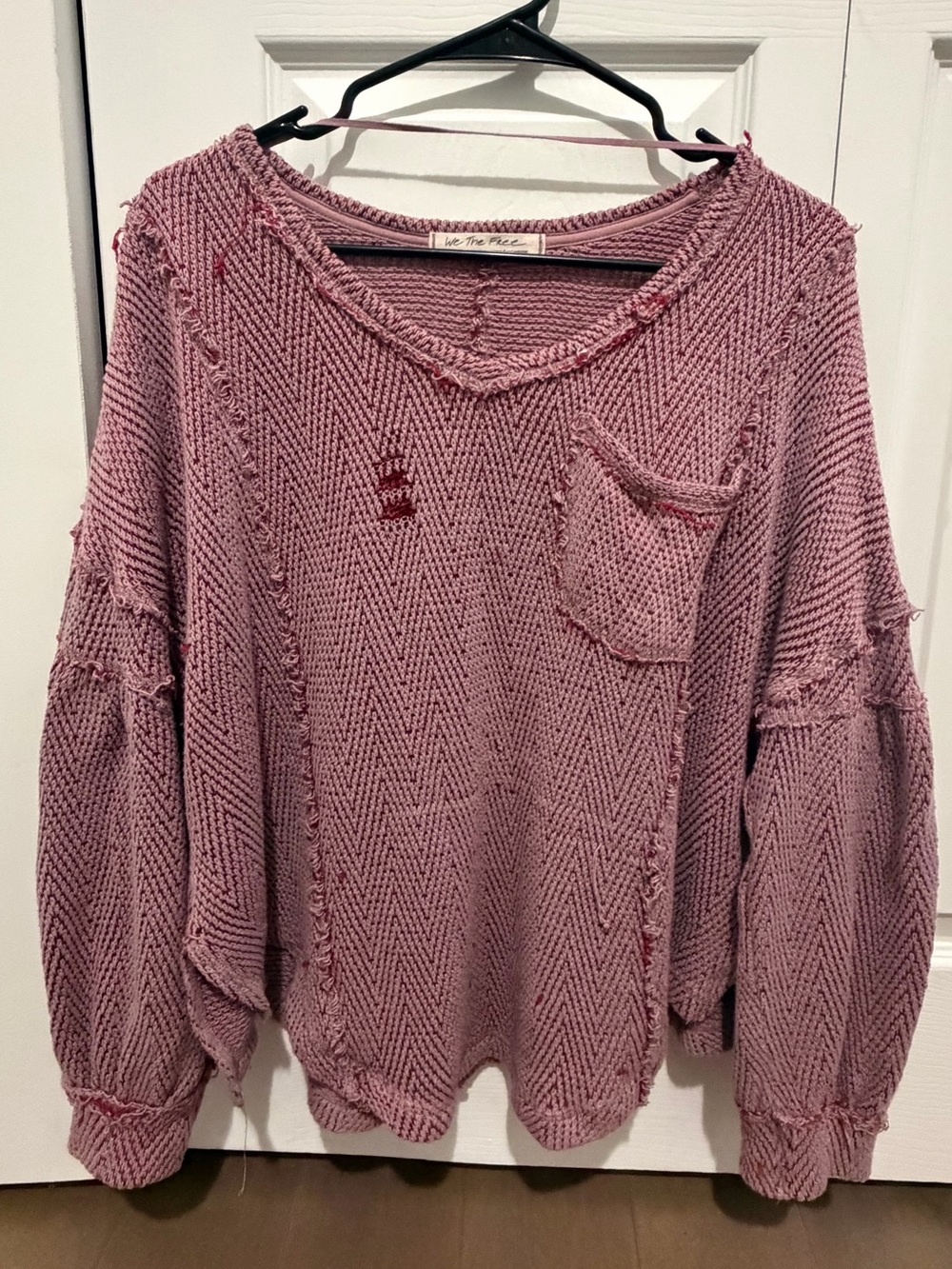 We The Free Washed Mauve V-Neck Pocket Sweater